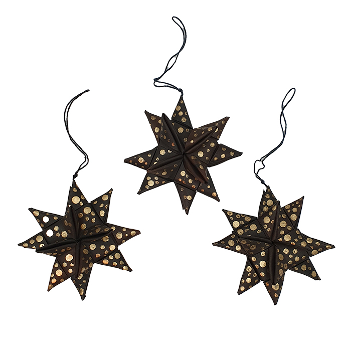 Star palmleaf set/3 dark/gold AN pouch