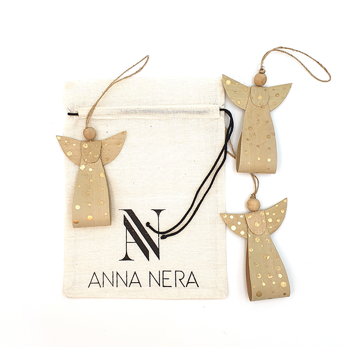 Angel ornament natural/gold AN pouch set/3