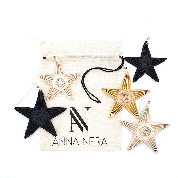 Star ornament folden bl/wh AN pouch set/5