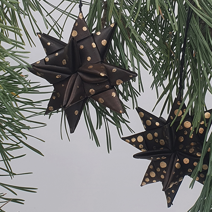 Star palmleaf set/3 dark/gold AN pouch