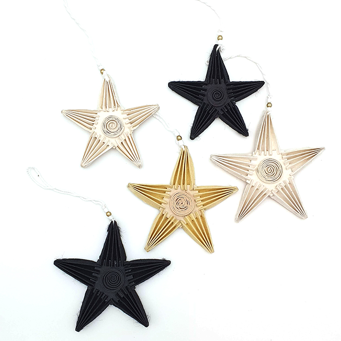 Star ornament folden bl/wh AN pouch set/5