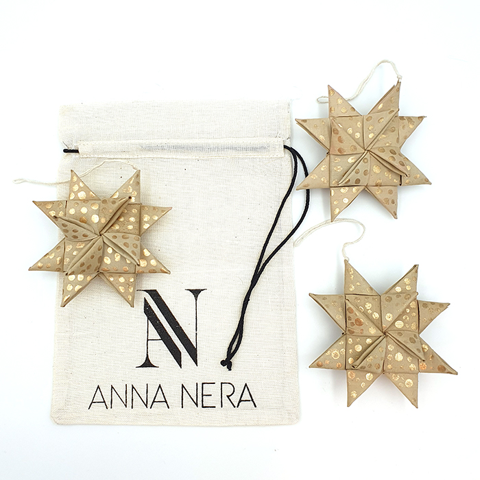 Star palmleaf set/3 nat/gold AN pouch